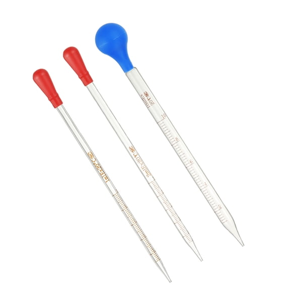 Uxcell Graduated Dropper Pipettes Kit, 3 Pack 1ml/2ml/10ml Borosilicate Glass Pipette with Rubber Squeeze Bulb for Transfer Liquid for Lab, Chemistry