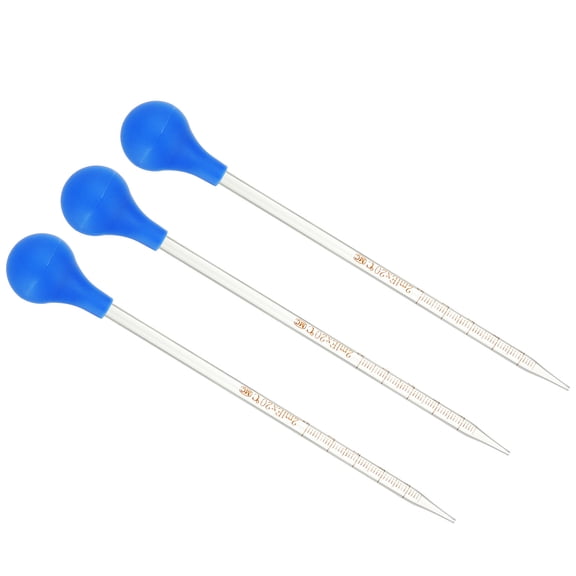 Uxcell Graduated Dropper Pipettes Kit, 3pcs 2ml Borosilicate Glass Pipette with Rubber Cap for Transfer Liquid for Lab, Chemistry, Clear