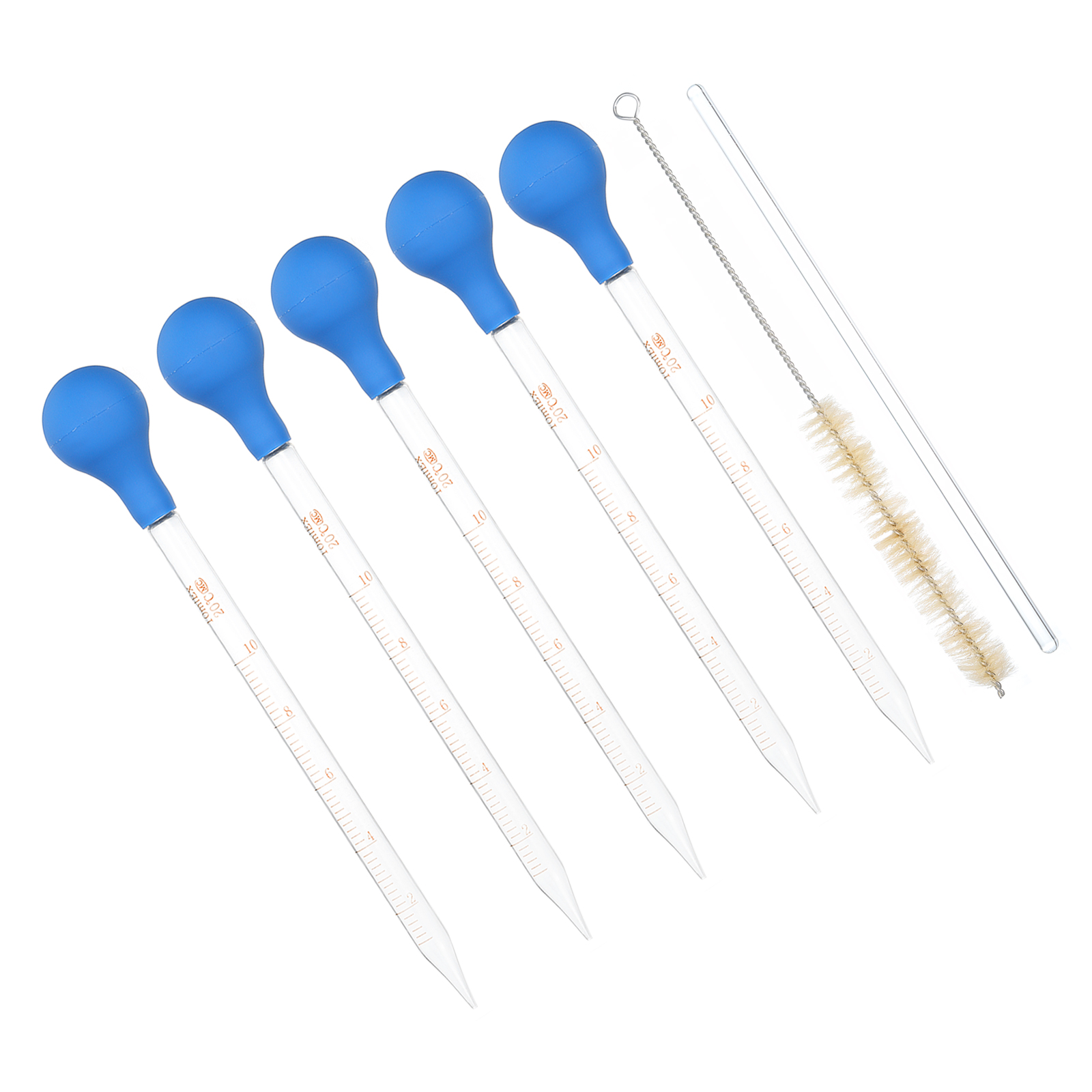 Uxcell Graduated Dropper Pipettes Kit, 5 Pack 10ml Glass Pipette with Bulb Brush and Glass Rod