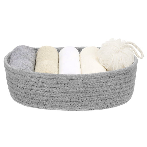 Uxcell Gray Small Cotton Rope Woven Storage Basket, Cute Mini Tiny Oval Organization Storage Bins Shelf Closet for Nursery Living Room Bedroom Shelf, Empty Gift Baskets, 11.8x3.2"