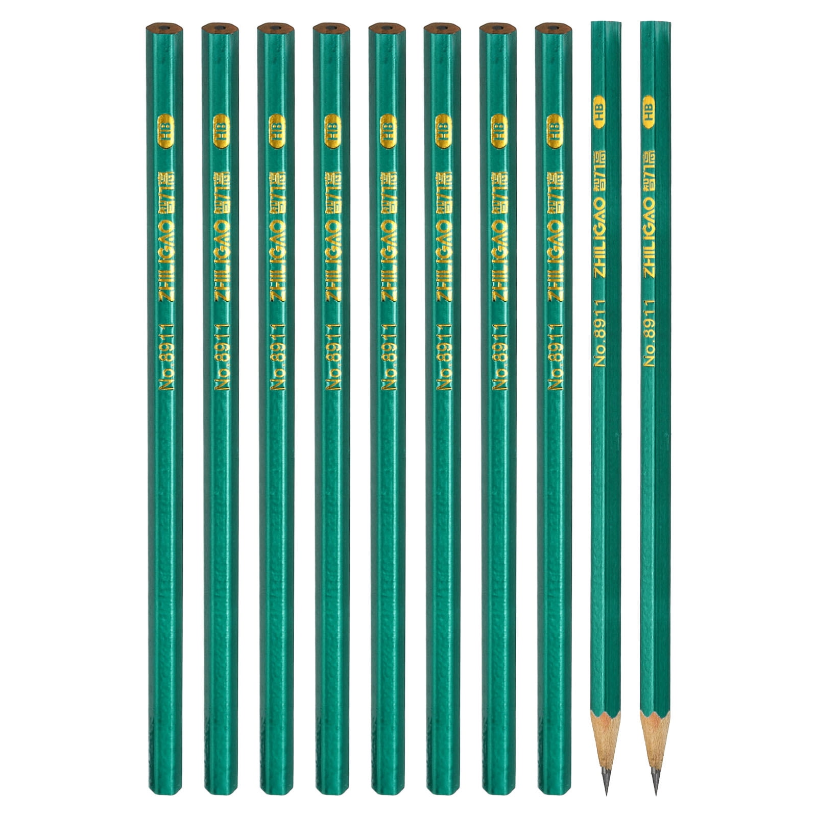 Uxcell Green Hexagon Pencils, 10 Pack HB Graphite Pencils Wood Pencils Double-Ended Pencil