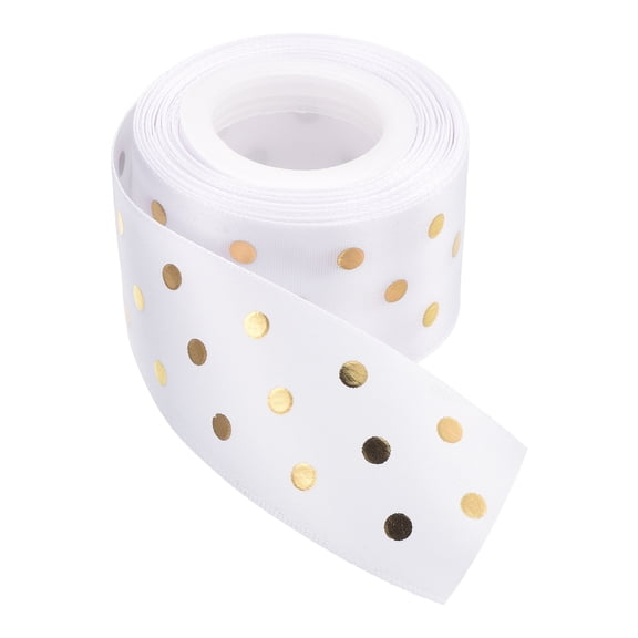 Uxcell Grosgrain Ribbons 10 Yards 1-1/2 Inch White with Gold Dots Ribbon Bow Decoration for Crafts Gift DIY