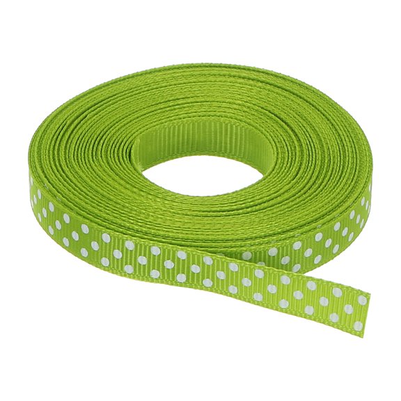 Uxcell Grosgrain Ribbons 10 Yards 3/8" Fresh Green with White Dots Bow Decoration