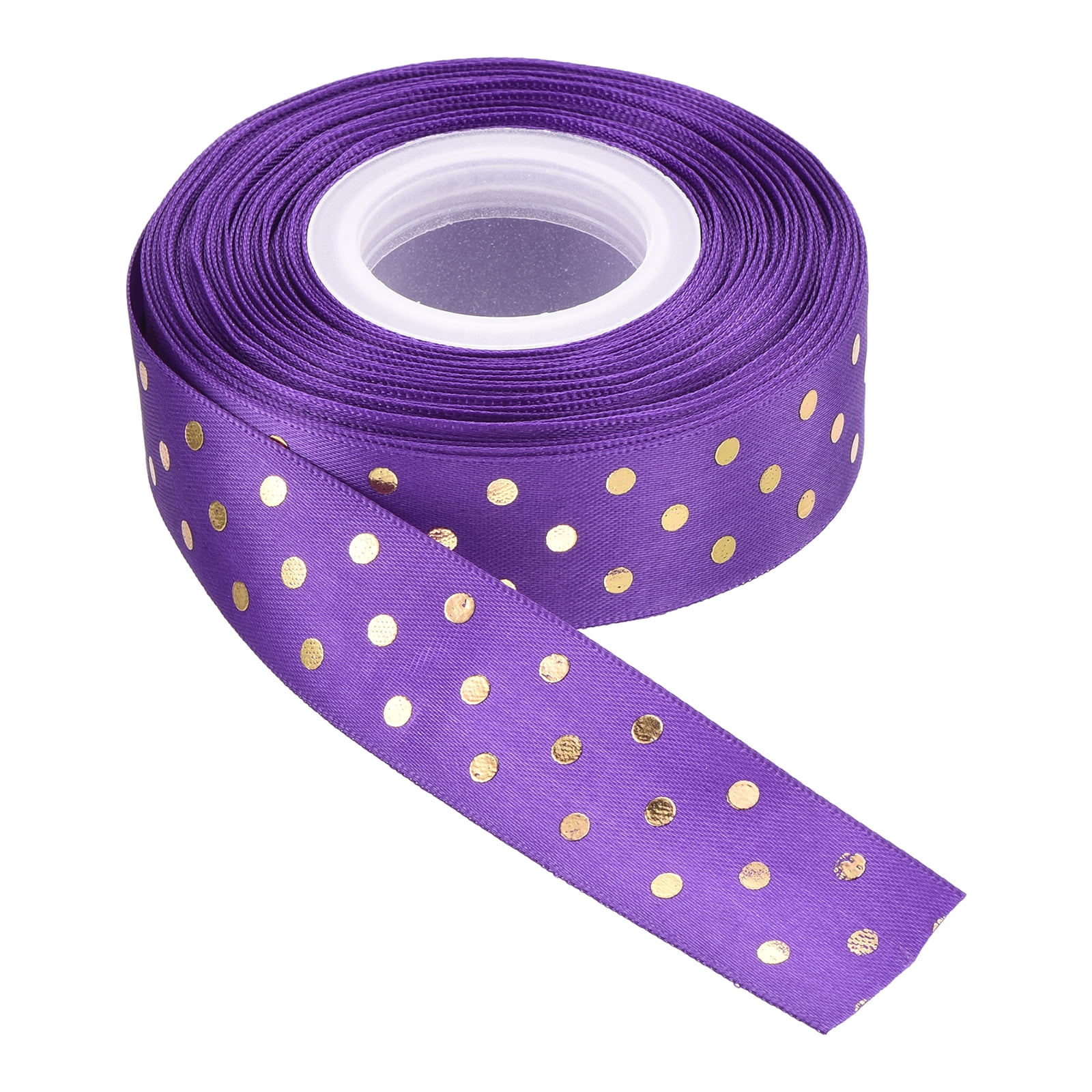 Uxcell Grosgrain Ribbons 25 Yards 1 Inch Deep Purple with Gold Dots ...