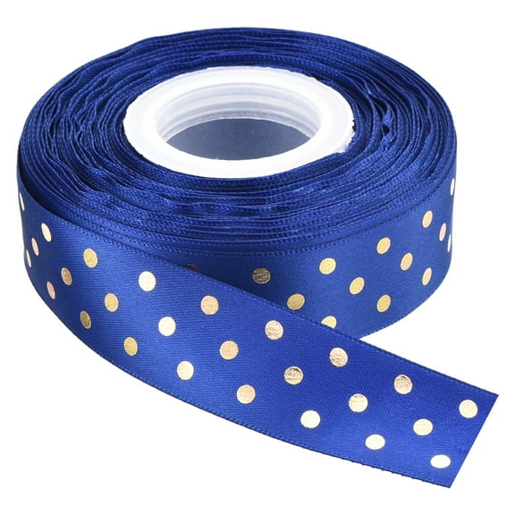 Uxcell Grosgrain Ribbons 25 Yards 1 Inch Dull Blue with Gold Dots Ribbon Bow Decoration for Crafts Gift DIY
