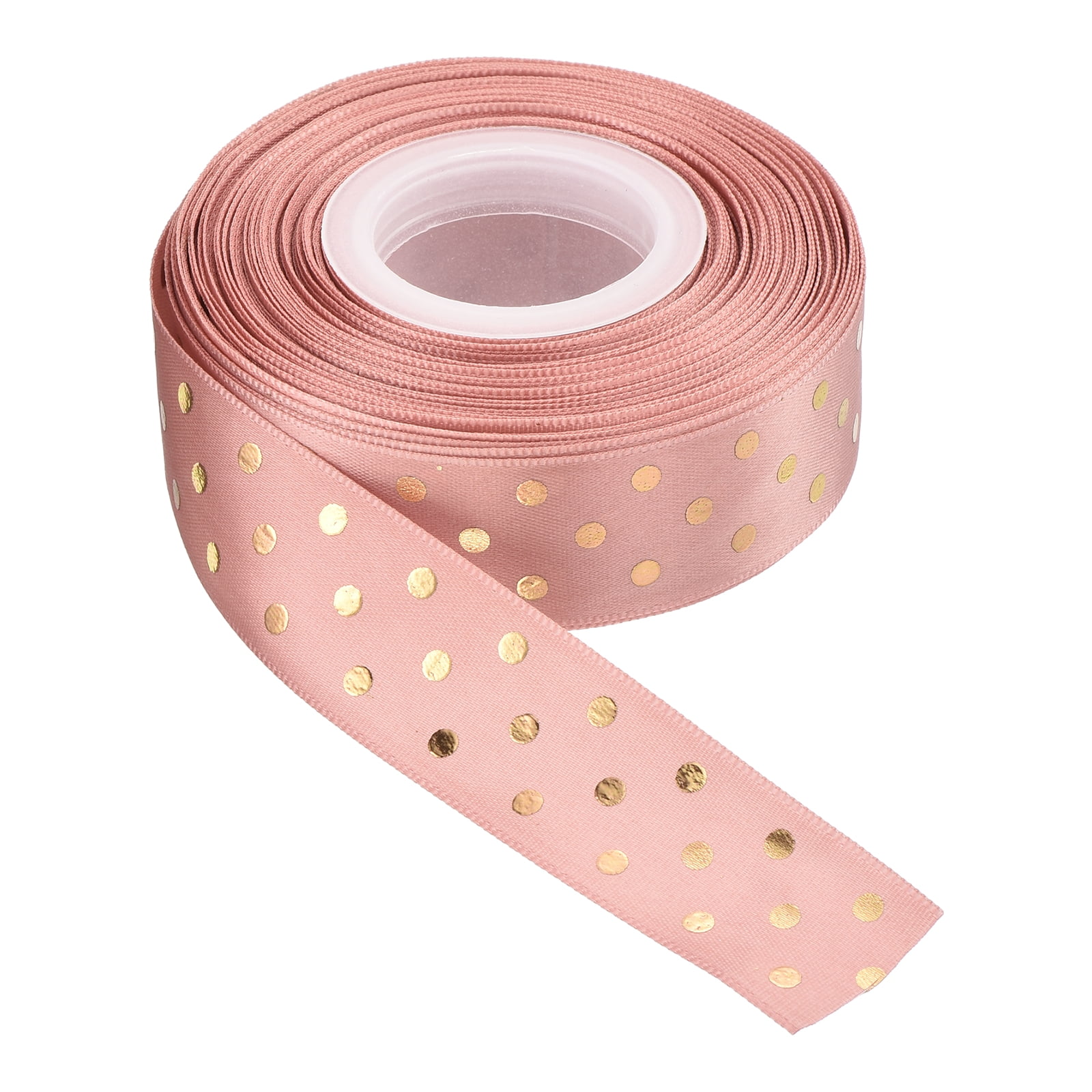 Uxcell Grosgrain Ribbons 25 Yards 1 Inch Dull Pink with Gold Dots
