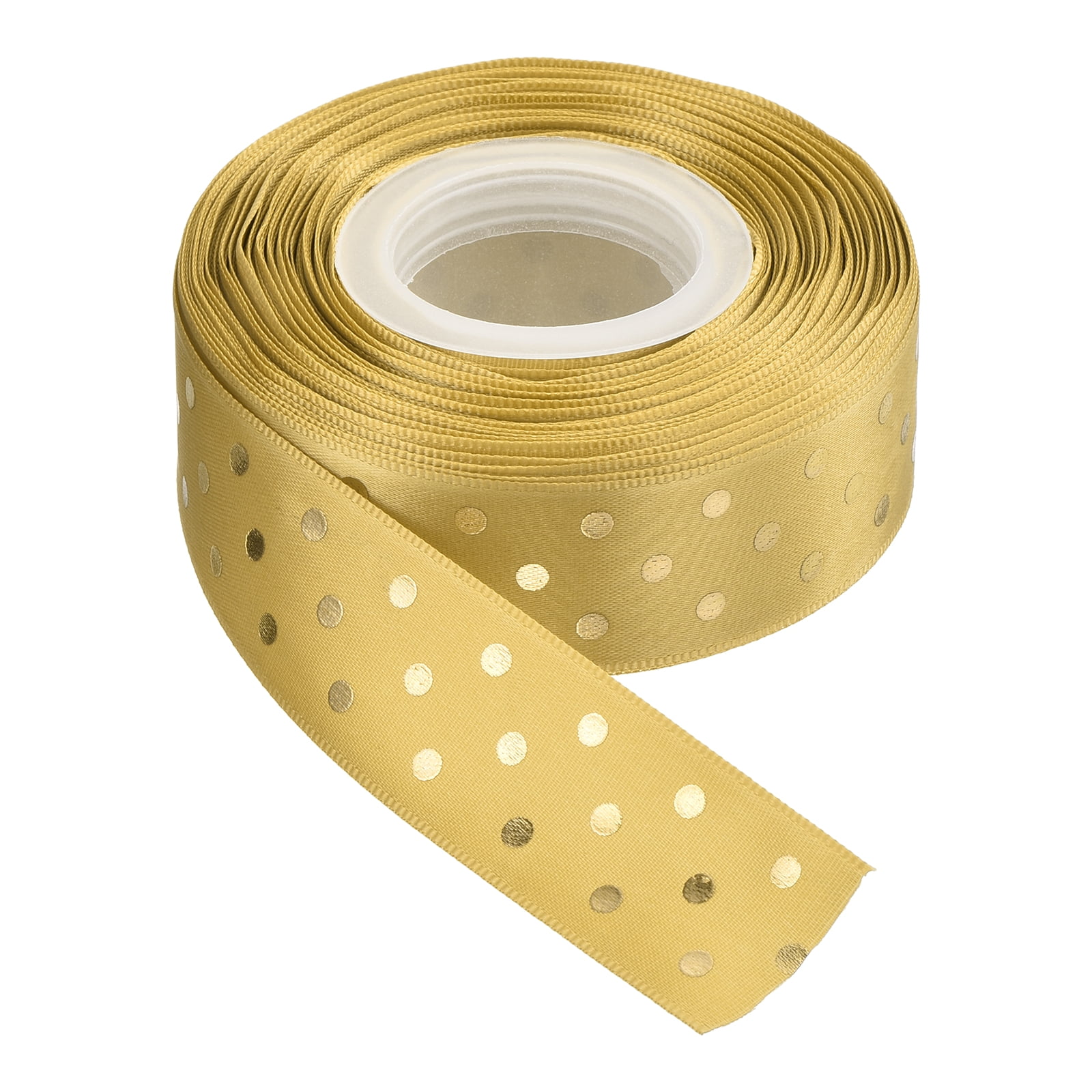 Uxcell Grosgrain Ribbons 25 Yards 1 Inch Gold with Gold Dots Ribbon Bow ...