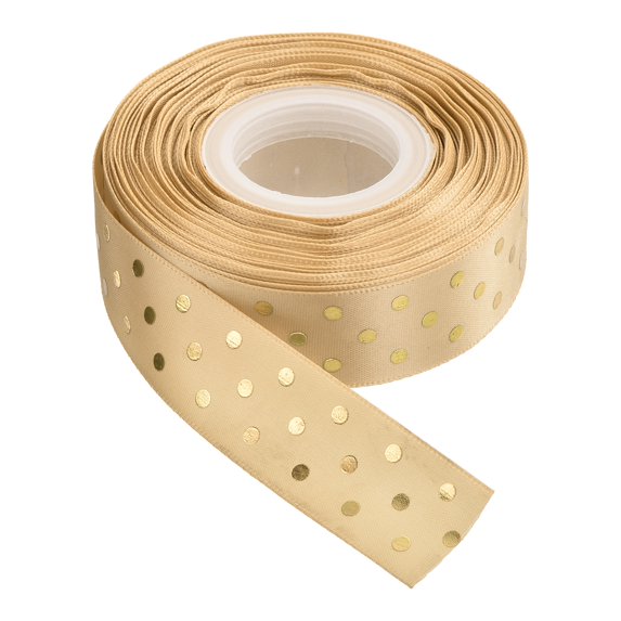 Uxcell Grosgrain Ribbons 25 Yards 1 Inch Khaki with Gold Dots Ribbon Bow Decoration for Crafts Gift DIY