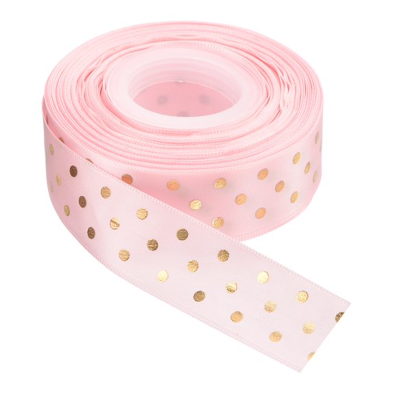 Uxcell Grosgrain Ribbons 25 Yards 1 Inch Pink with Gold Dots Ribbon Bow ...