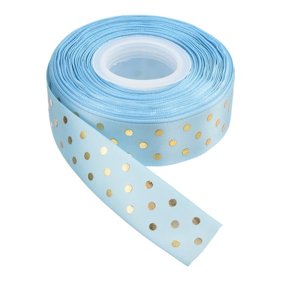 Uxcell Grosgrain Ribbons 25 Yards 1 Inch Sky Blue with Gold Dots Ribbon Bow Decoration for Crafts Gift DIY