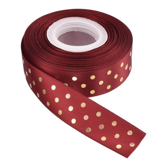 Uxcell Grosgrain Ribbons 25 Yards 1 Inch Wine Red with Gold Dots Ribbon Bow Decoration for Crafts Gift DIY