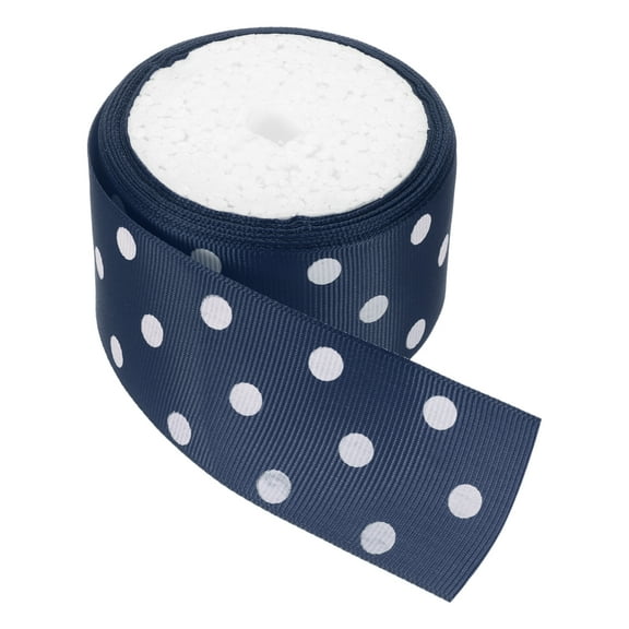 Uxcell Grosgrain Ribbons 5 Yards 3/2" Navy Blue with White Dots Ribbon Bow