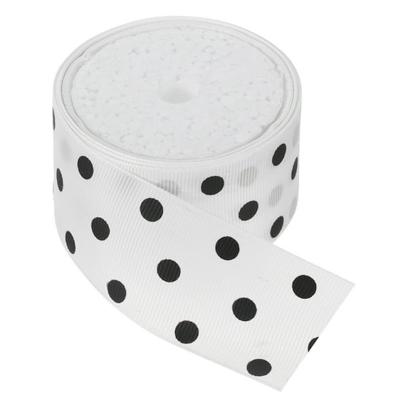 Uxcell Grosgrain Ribbons with White Dots Ribbon Bow Decoration Crafts Gift Wrapping Wedding White with Black Point 5 Yards 1-1/2 Inch