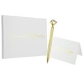thumbnail image 1 of Uxcell Guest Book, 9.3x7" Elegant Wedding Guestbook White Simple Text Cover Memory Book with Diamond Signing Pen and Greeting Card for Wedding Bridal Birthday Party Events, Gold Tone, 1 of 6