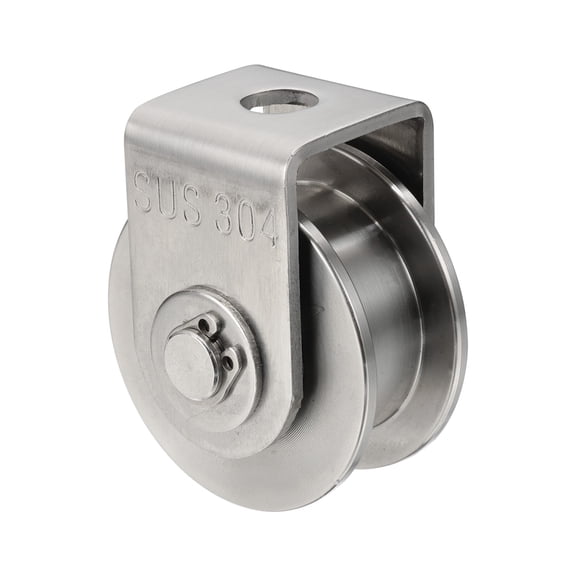 Uxcell H Groove Wheel with Bracket, Stainless Steel Track Wheel Dia.1.9" Loading 660 lbs Heavy Duty Rigid Caster for Inverted Rolling Gate Industrial Machines Wire Rope Rail