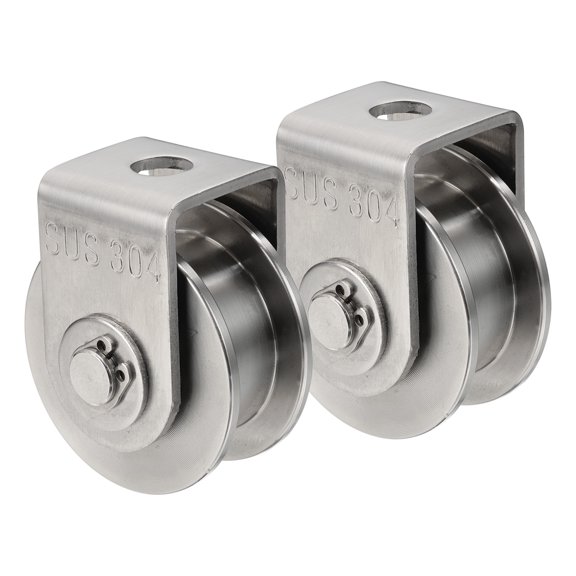 Uxcell H Groove Wheel with Bracket, Stainless Steel Track Wheel Dia.1.9" Loading 660 lbs Heavy Duty Rigid Caster for Inverted Rolling Gate Industrial Machines Wire Rope Rail, Pack of 2