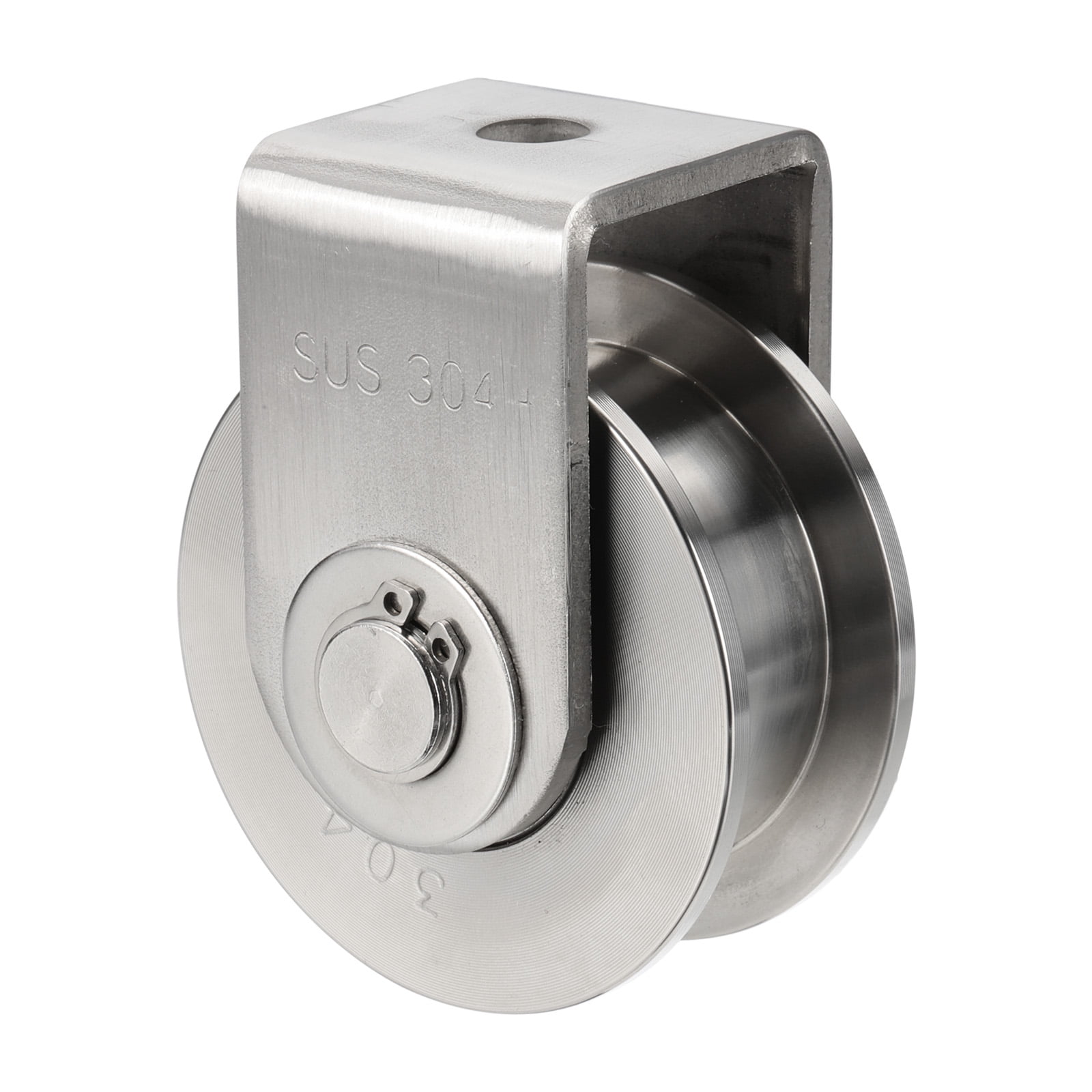 Uxcell H Groove Wheel with Bracket, Stainless Steel Track Wheel Dia.2.7" Loading 660 lbs Heavy Duty Rigid Caster for Inverted Rolling Gate Industrial Machines Wire Rope Rail