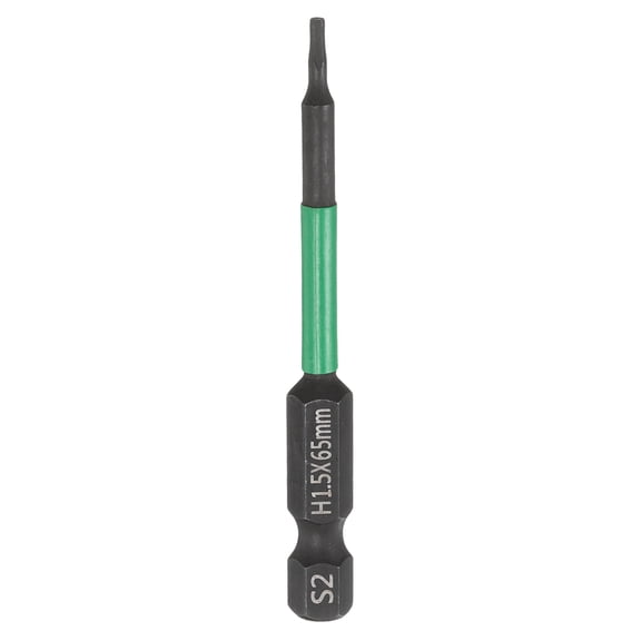 Uxcell H1.5 Flat Hex Head Screwdriver Bit 1.5mm Metric Tip 1/4" Hex Shank 65mm (2.6") Long Magnetic Hexagonal Screw Drill Bit Wrench Black Phosphate