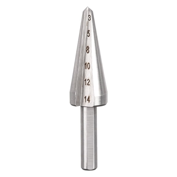 Uxcell HSS Taper Drill Bit 3-14mm Umbrella Chamfer Cutter 6mm Round Shank, Continuous Taper Cone Cutting, Thin Sheet Piercing, Variable Reaming