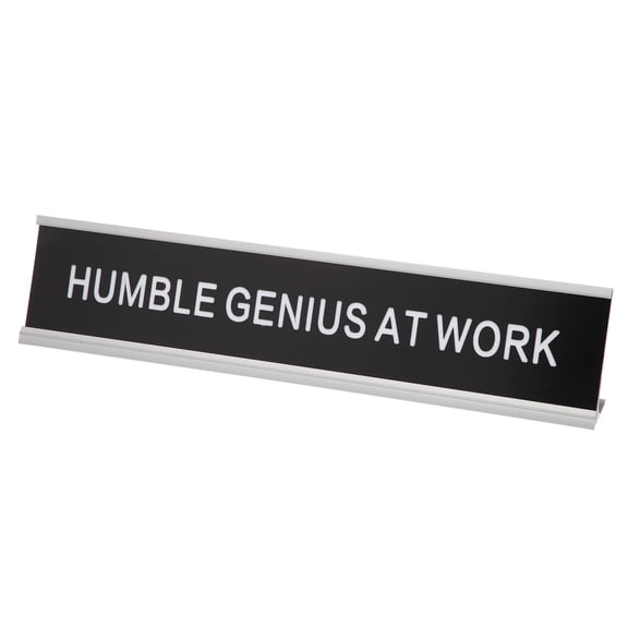 Uxcell HUMBLE AT WORK Desk Name Plate, Aluminum Desk Plaque Funny Nameplate Sign for Office Coworker Prank Gifts, Silver/White on Black
