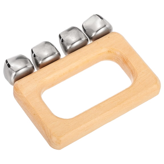 Uxcell Hand Bells, Wooden Handheld Jingle Bell Hand Percussion Instruments Musical Rhythm Toys with 4 Bells for Music Class Party Christmas, Wood Color