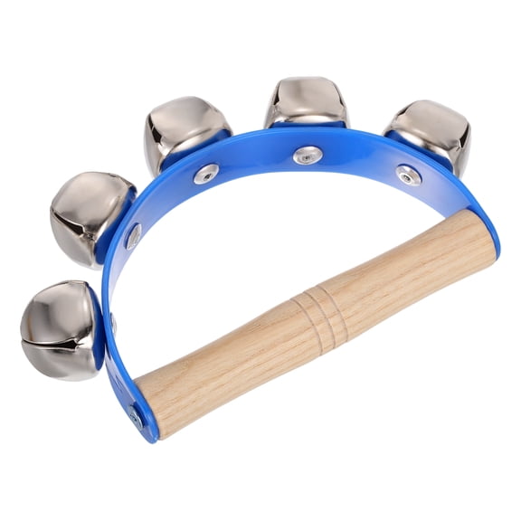 Uxcell Hand Bells, Wooden Handheld Jingle Bell Hand Percussion Instruments Musical Rhythm Toys with 5 Bells for Music Class Party Christmas, Blue