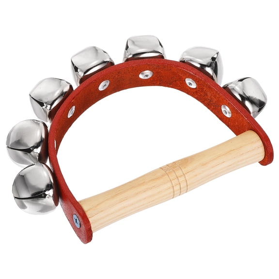 Uxcell Hand Bells, Wooden Handheld Jingle Bell Hand Percussion Instruments Musical Rhythm Toys with 7 Bells for Music Class Party Christmas, Brown
