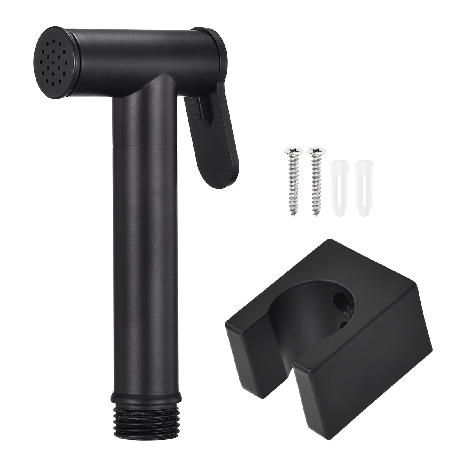 Uxcell Handheld Bidet Sprayer, Water Pressure Control Adjustment Bathroom Sprayer with Bidet Holder and Screw for Toilet Bathroom Kitchen Flushing Washing Cleaning, (Round, Black)