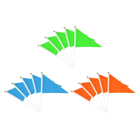 Uxcell Handheld Triangle Flag, Pennant Flags on Sticks Flags Small Mini Solid Blank Hand Held 15Pcs & Orange/Blue/Green - Fit for (DIY Graffiti/Cheerleading/Party Events Celebration)