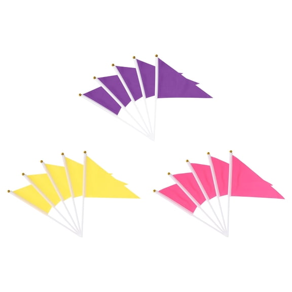 Uxcell Handheld Triangle Flag, Pennant Flags on Sticks Flags Small Mini Solid Blank Hand Held 15Pcs & Yellow/Purple/Pink - Fit for (DIY Graffiti/Cheerleading/Party Events Celebration)