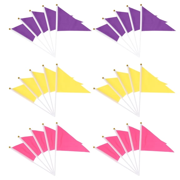 Uxcell Handheld Triangle Flag, Pennant Flags on Sticks Flags Small Mini Solid Blank Hand Held 30Pcs & Yellow/Purple/Pink - Fit for (DIY Graffiti/Cheerleading/Party Events Celebration)