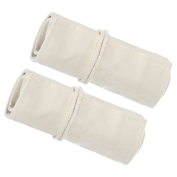 Uxcell Handmade 36 Slots Roll Up Pencil Case, 2 Pack Canvas Pencil Wrap Pouch Pen Holder Organizer White