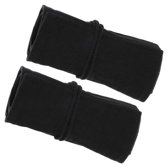 Uxcell Handmade 48 Slots Roll Up Pencil Case, 2 Pack Canvas Pencil Wrap Pouch Pen Holder Organizer Black