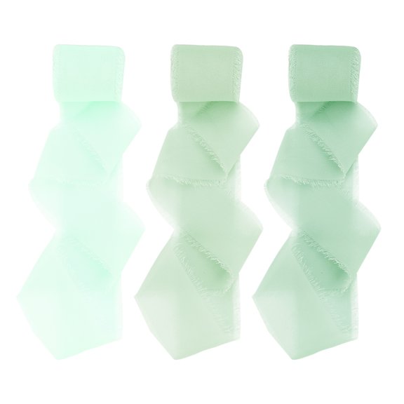 Uxcell Handmade Fringe Chiffon Ribbon, Frayed Chiffon Silk Ribbon for Bouquets Gift Wrapping Wedding Decor Light Green/Cream Green/Grass Green