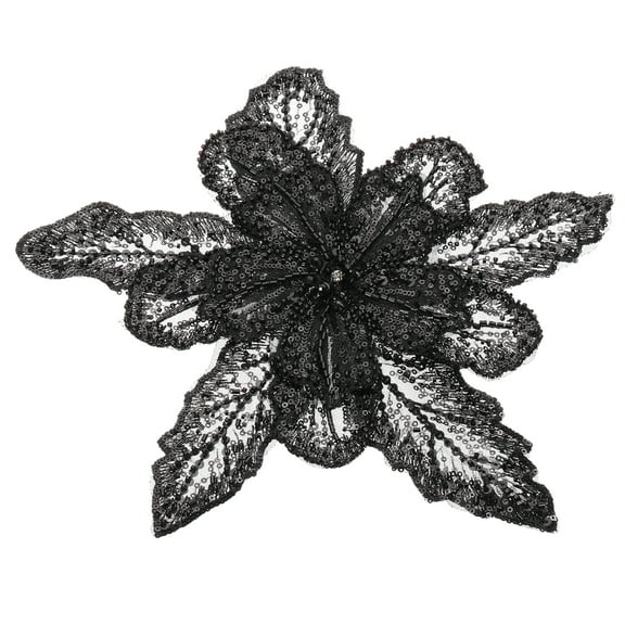 Uxcell Handmade Rhinestones Applique, Flower Lace Patches with Sequin Beads Sew on Crystal Beaded Lace Applique for Wedding Dresses DIY Clothes Craft Black