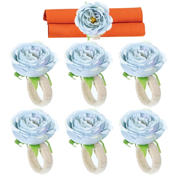 Uxcell Handmade Rose Flower Napkin Rings, Handcraft Floral Napkin Holder Blue