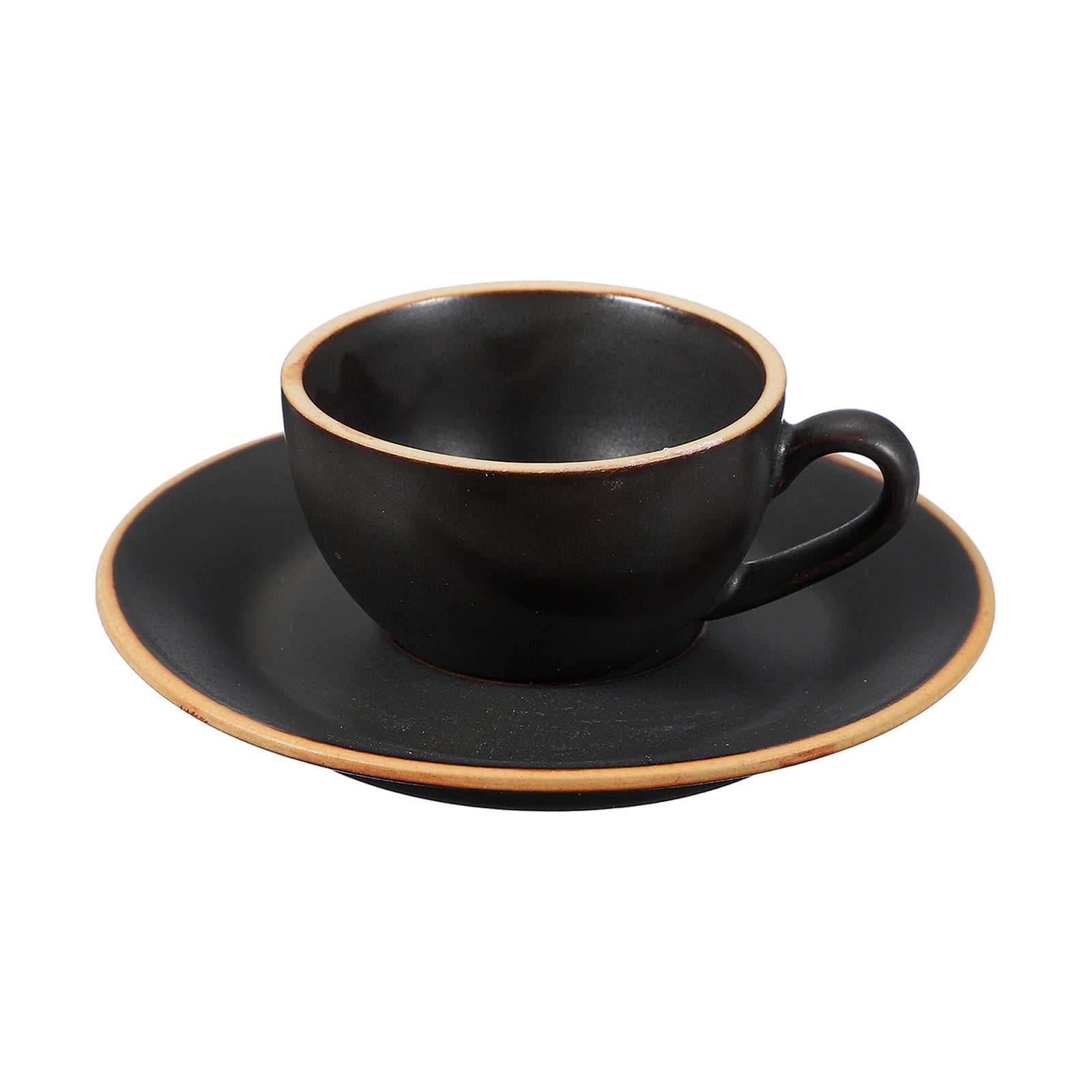 Uxcell Handmade Vintage Espresso Cups, 3 oz Coffee Cups and Saucers Ceramic Tea Cup with Handle Dishwasher and Microwave Safe for Latte Cappuccino Milk Office Home Gifts, Morandi Black