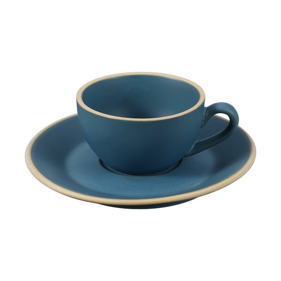 Uxcell Handmade Vintage Espresso Cups, 3 oz Coffee Cups and Saucers Ceramic Tea Cup with Handle Dishwasher and Microwave Safe for Latte Cappuccino Milk Office Home Gifts, Morandi Blue