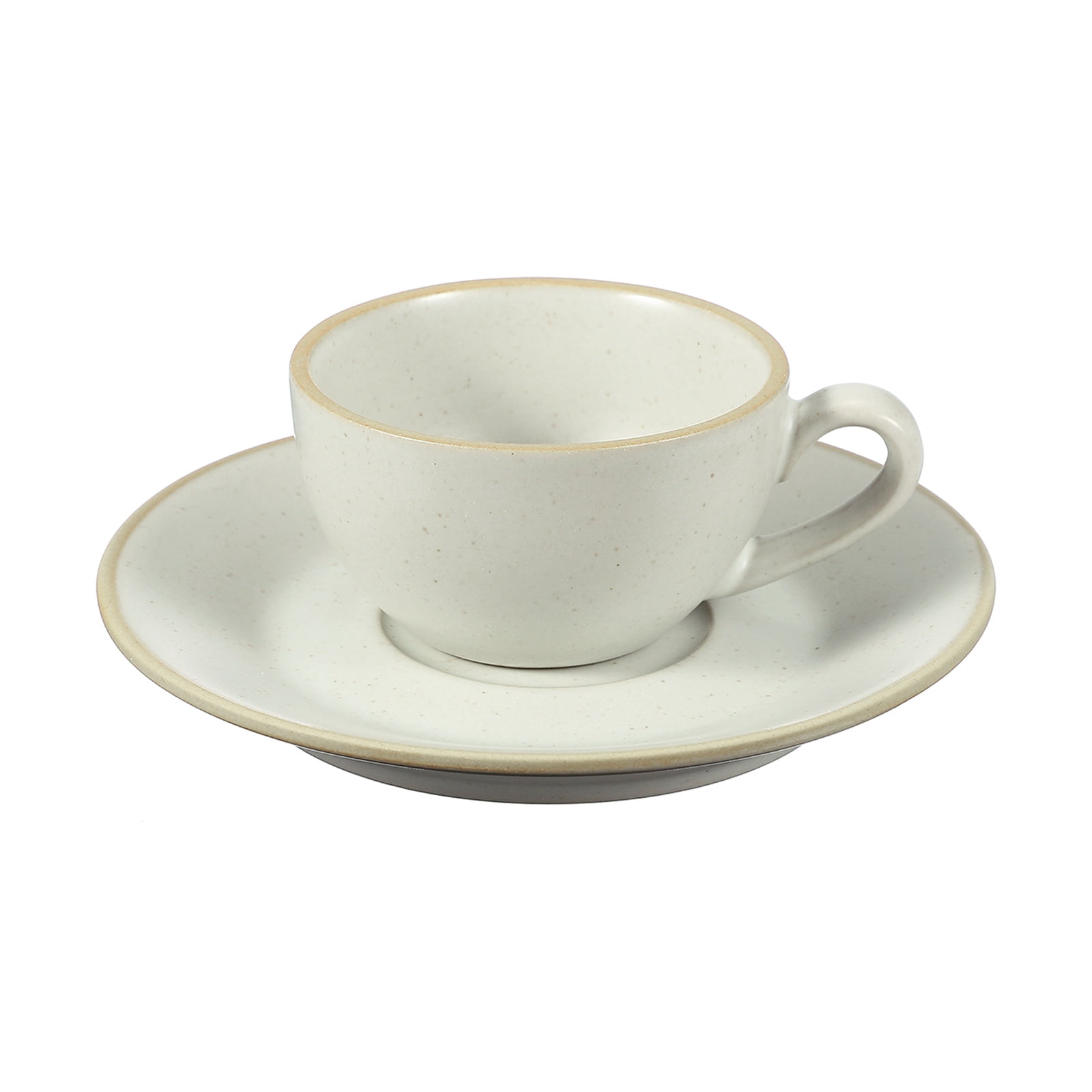 Uxcell Handmade Vintage Espresso Cups, 3 oz Coffee Cups and Saucers Ceramic Tea Cup with Handle Dishwasher and Microwave Safe for Latte Cappuccino Milk Office Home Gifts, Morandi White