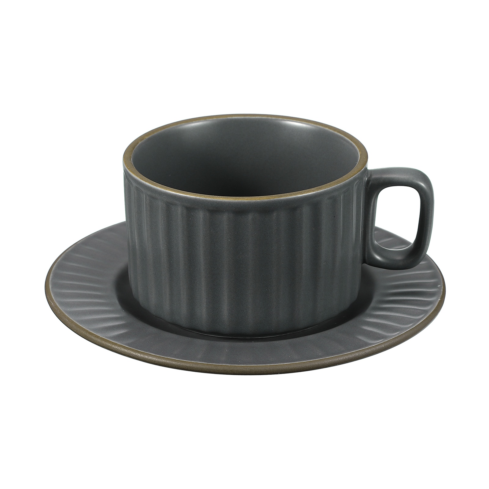 Uxcell Handmade Vintage Espresso Cups, 8 oz Coffee Cups and Saucers Ceramic Tea Cup with Handle Dishwasher and Microwave Safe for Latte Cappuccino Milk Office Home Gifts, Gray