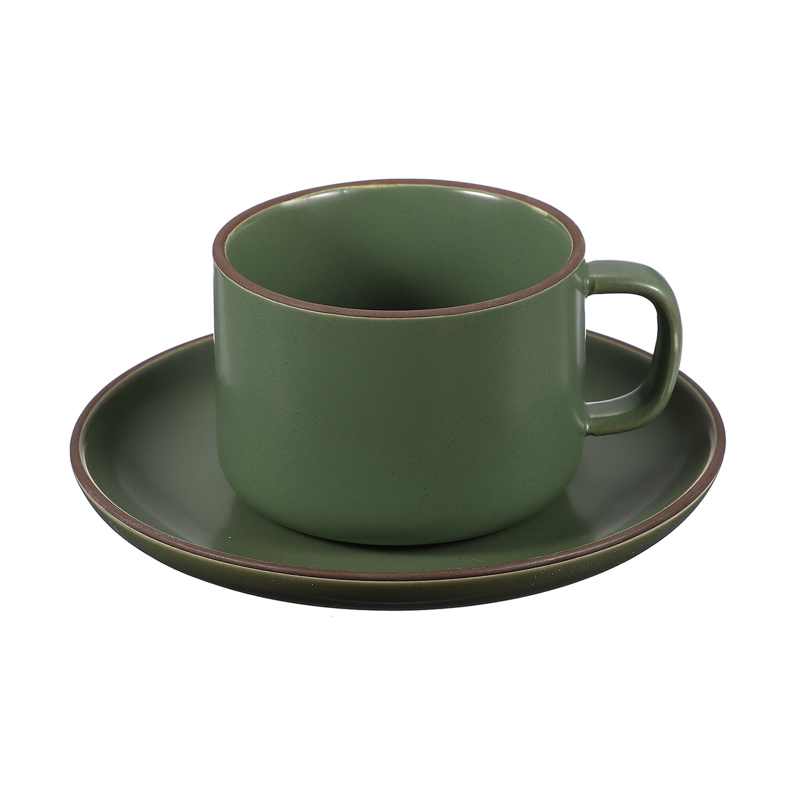 Uxcell Handmade Vintage Espresso Cups, 8 oz Coffee Cups and Saucers Ceramic Tea Cup with Handle Dishwasher and Microwave Safe for Latte Cappuccino Milk Office Home Gifts, Pure Dark Green