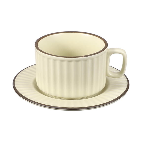 Uxcell Handmade Vintage Espresso Cups, 8 oz Coffee Cups and Saucers Ceramic Tea Cup with Handle Dishwasher and Microwave Safe for Latte Cappuccino Milk Office Home Gifts, Cream