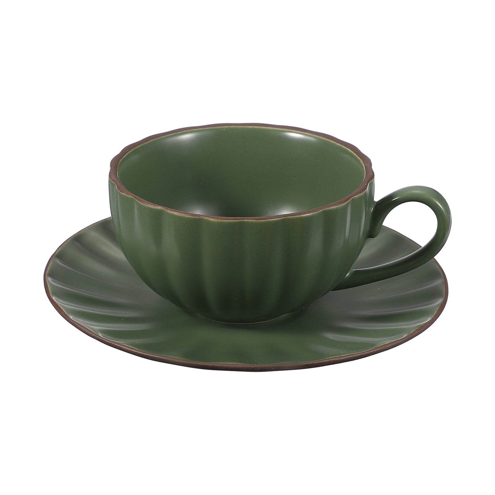 Uxcell Handmade Vintage Espresso Cups, 8 oz Coffee Cups and Saucers Ceramic Tea Cup with Handle Dishwasher and Microwave Safe for Latte Cappuccino Milk Office Home Gifts, Dark Green