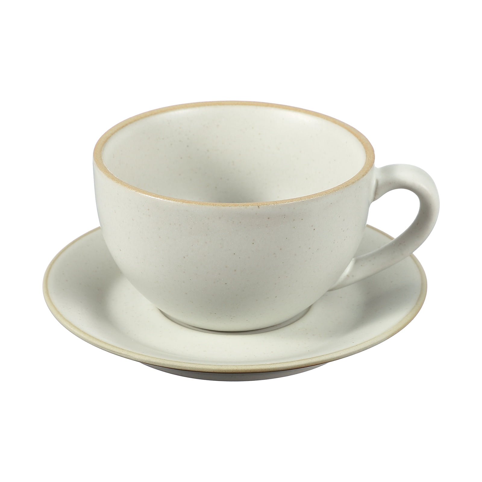Uxcell Handmade Vintage Espresso Cups, 9.5 oz Coffee Cups and Saucers Ceramic Tea Cup with Handle Dishwasher and Microwave Safe for Latte Cappuccino Milk Office Home Gifts, Morandi White