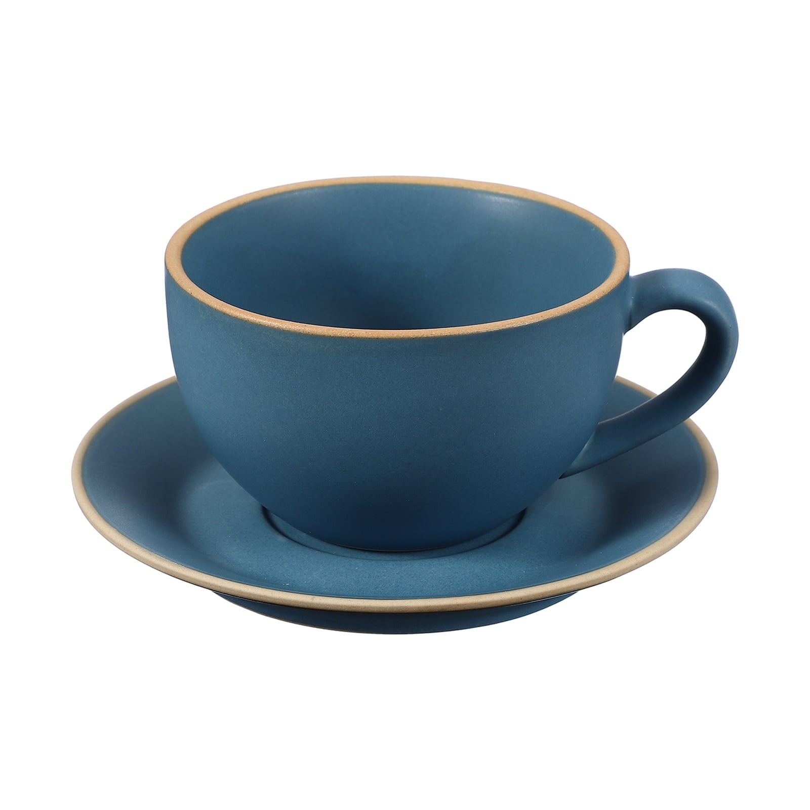Uxcell Handmade Vintage Espresso Cups, 9.5 oz Coffee Cups and Saucers Ceramic Tea Cup with Handle Dishwasher and Microwave Safe for Latte Cappuccino Milk Office Home Gifts, Morandi Blue