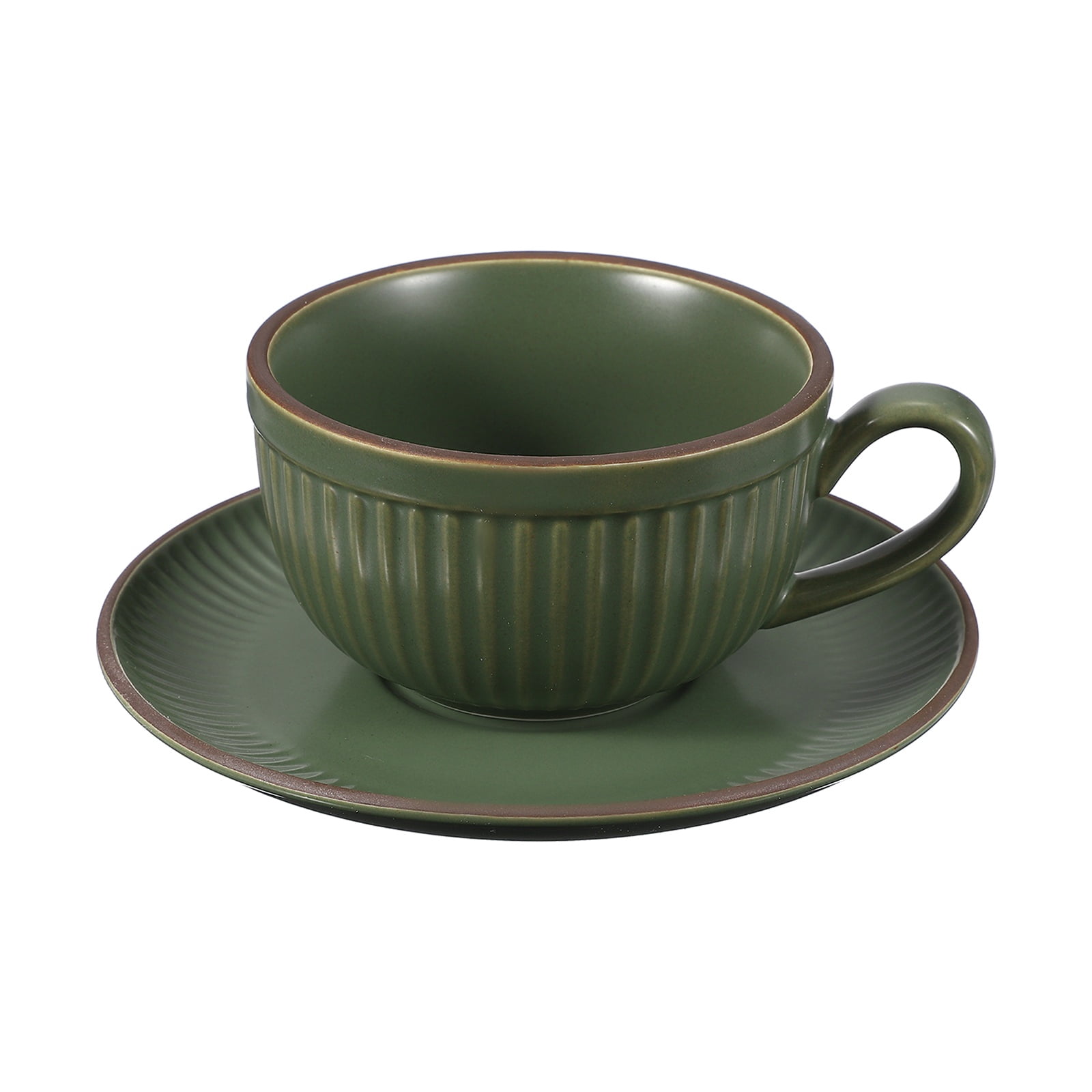 Uxcell Handmade Vintage Espresso Cups, 9.5 oz Stripe Coffee Cups and  Saucers Ceramic Tea Cup with Handle Dishwasher and Microwave Safe for Latte  ...