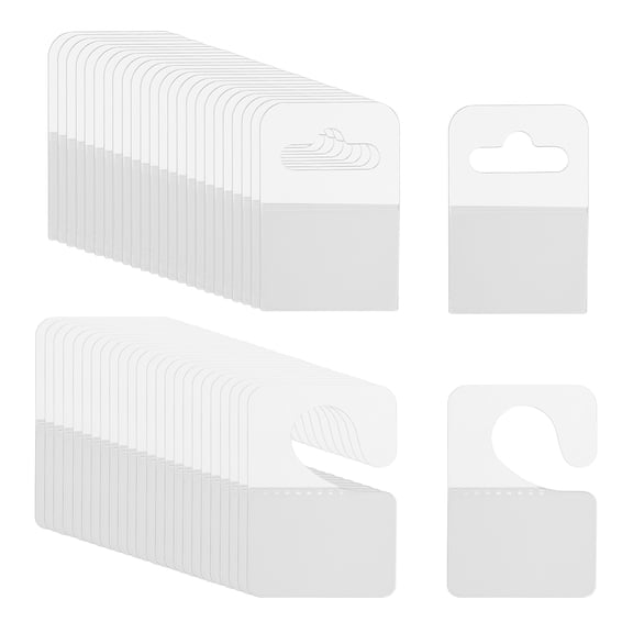 Uxcell Hang Tabs 1.4x2 / 1x1.6 Inch, 120 Pcs Clear Hanging Tags Self Adhesive Hanging Tabs Slot Hole Tags for Retail Stores Shops Display Slat Wall Hook Hangers, 2 Styles