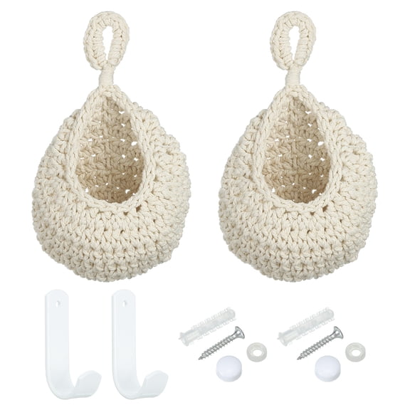 Uxcell Hanging Fruit Baskets for Kitchen, 2 Pack Mini Size Hanging Storage Basket, Beige