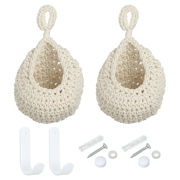 Uxcell Hanging Fruit Baskets for Kitchen, 2 Pack Mini Size Hanging Storage Basket, Beige