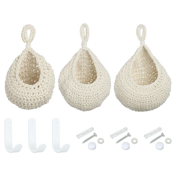 Uxcell Hanging Fruit Baskets for Kitchen, 3 Sizes Hanging Storage Basket, Beige